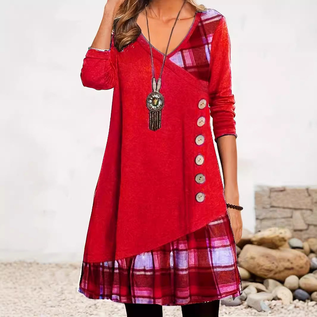 Valenzora | Classic Look Checked Long Sleeve Dress