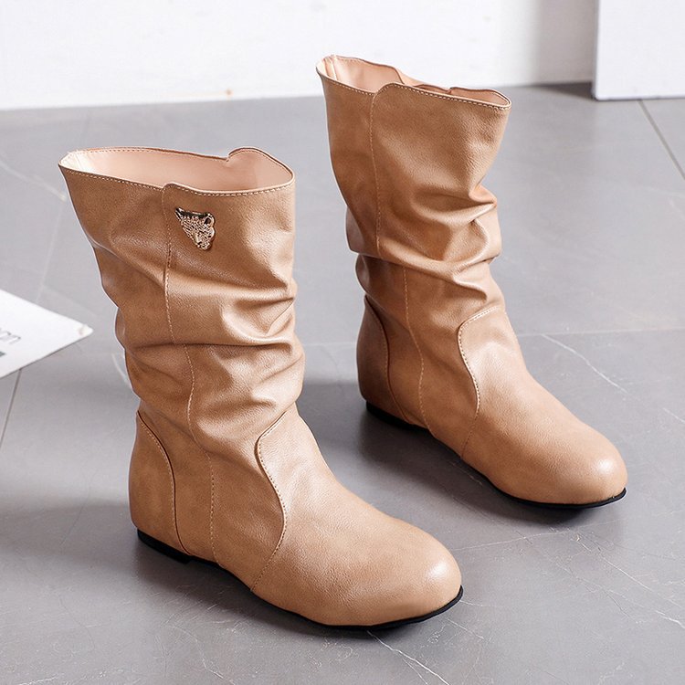 Modische Damenstiefel mit lässigem Plissee-Design und elegantem Absatz, Größe S
