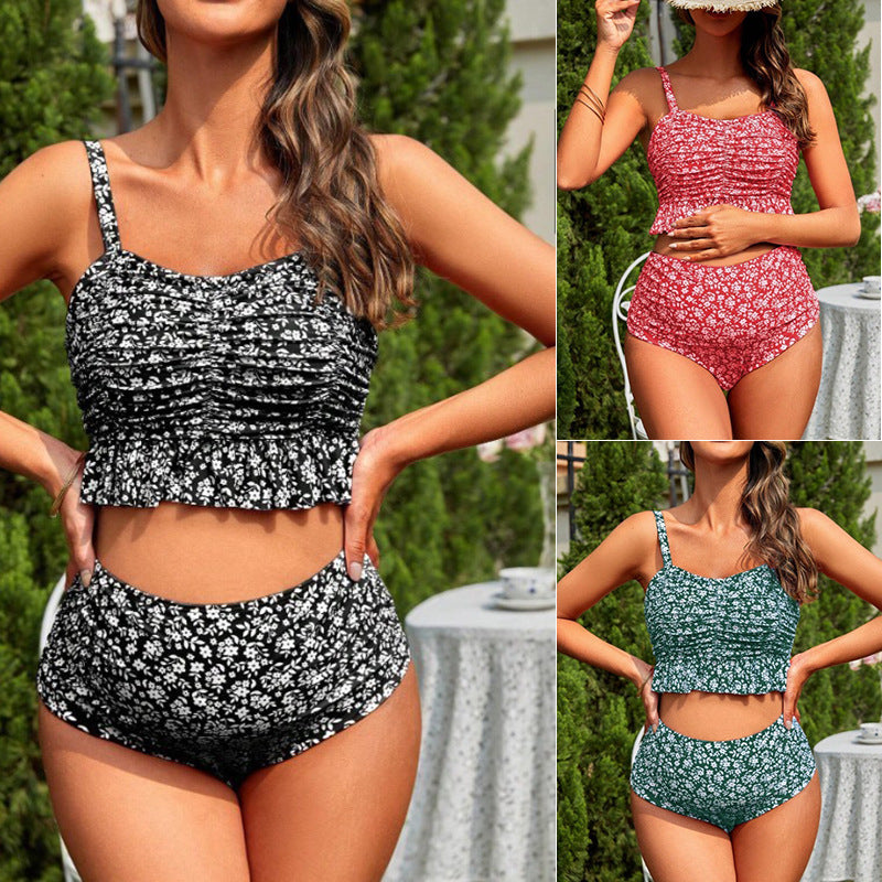 Valenzora | Damen-Tankini-Set mit verspielter Raffung und hohem Beinausschnitt
