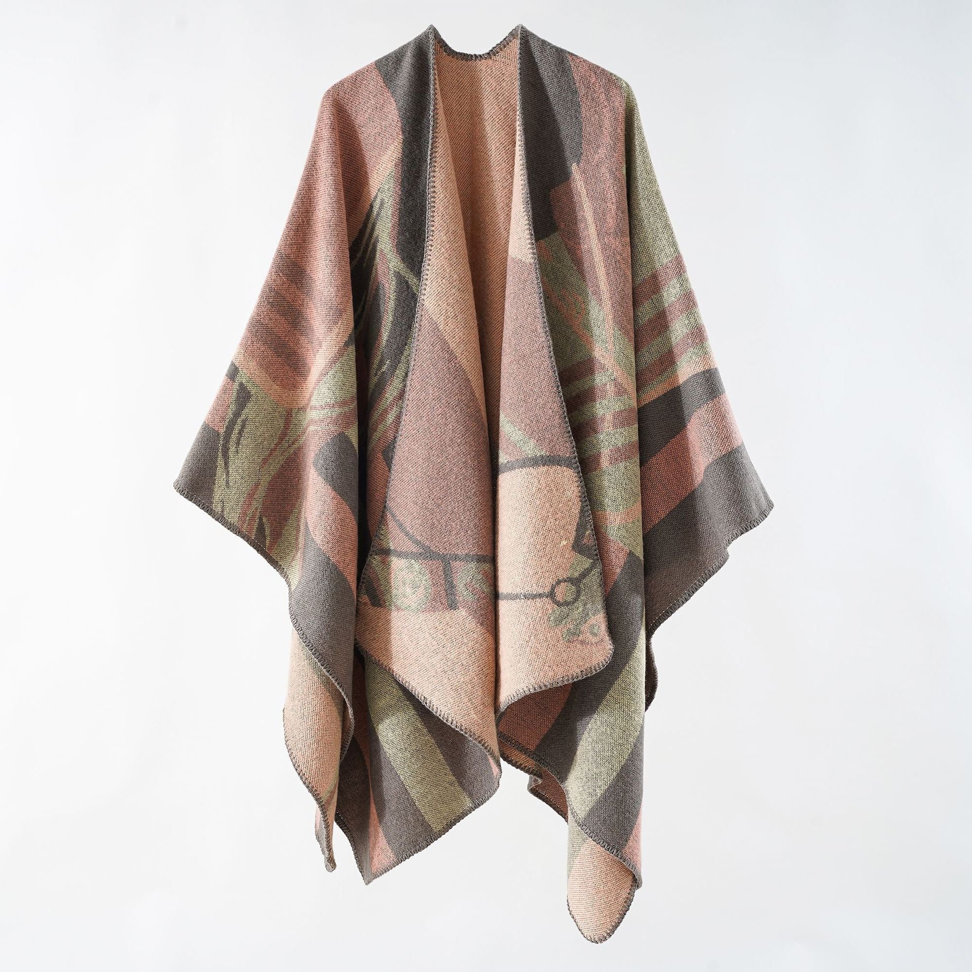 Women's elegant knitted poncho with artistic pattern and fine fringe, size Valenzora
