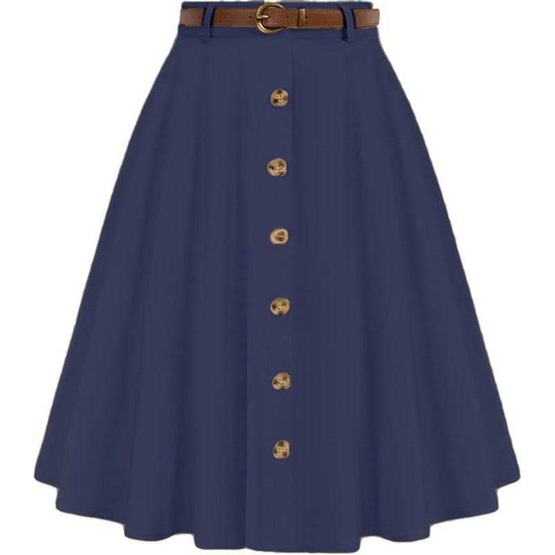 Women's A-line skirt with button placket and belt, size