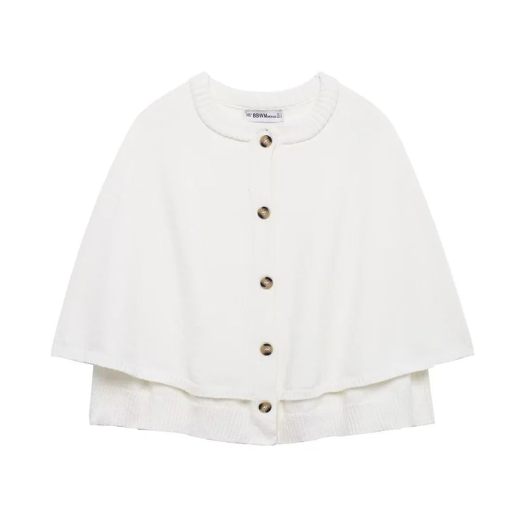 Women's soft knit cape with buttons, size