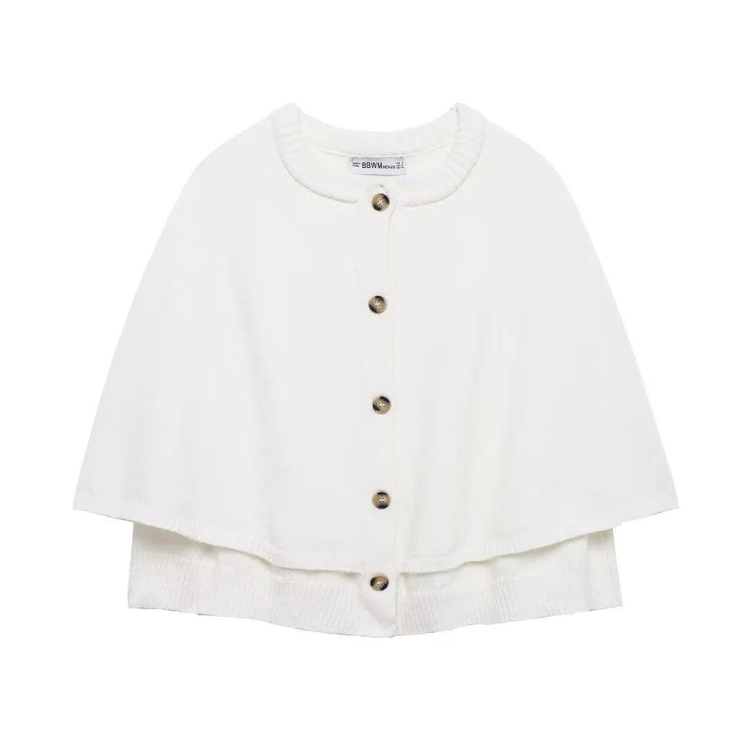 Women's soft knit cape with buttons, size