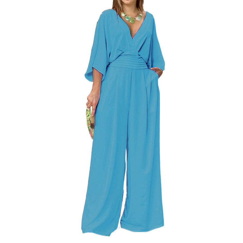 Women's Elegant Wide-Leg Jumpsuit with Wrap Top, Size