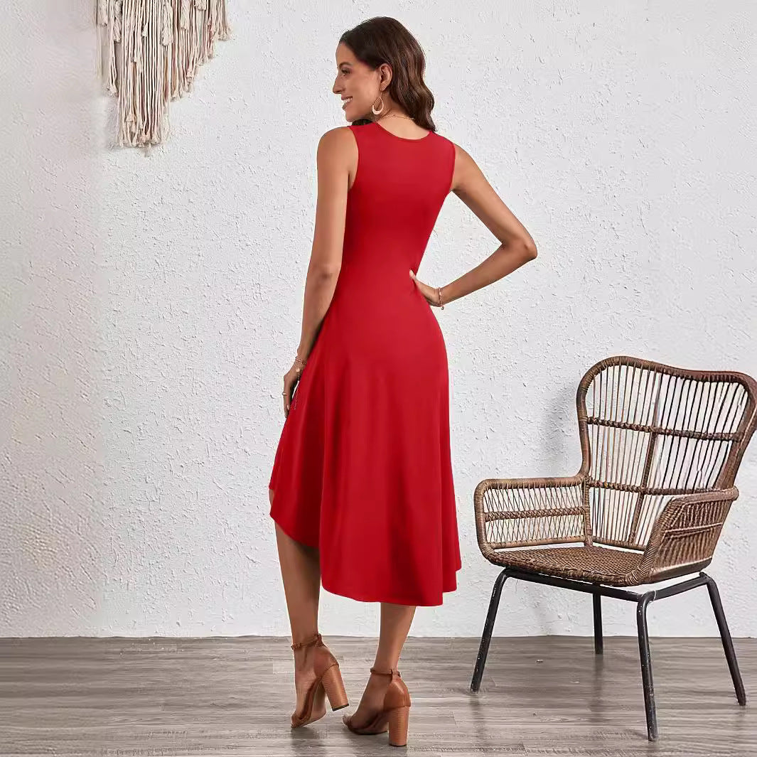 Women's midi dress with an asymmetrical cut and flattering draping, size S