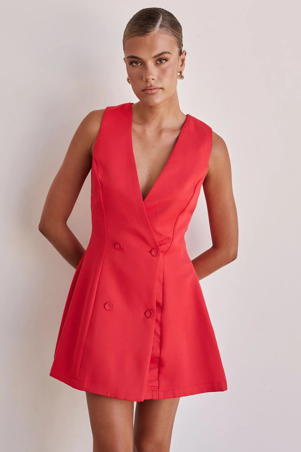 Ladies' shirt dress with deep V-neck and double button placket Drune