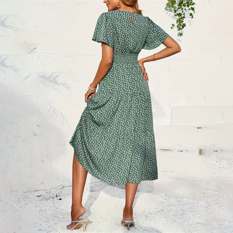 Damen-Midikleid mit voluminösen Ärmeln und fließendem Rock, Größe S