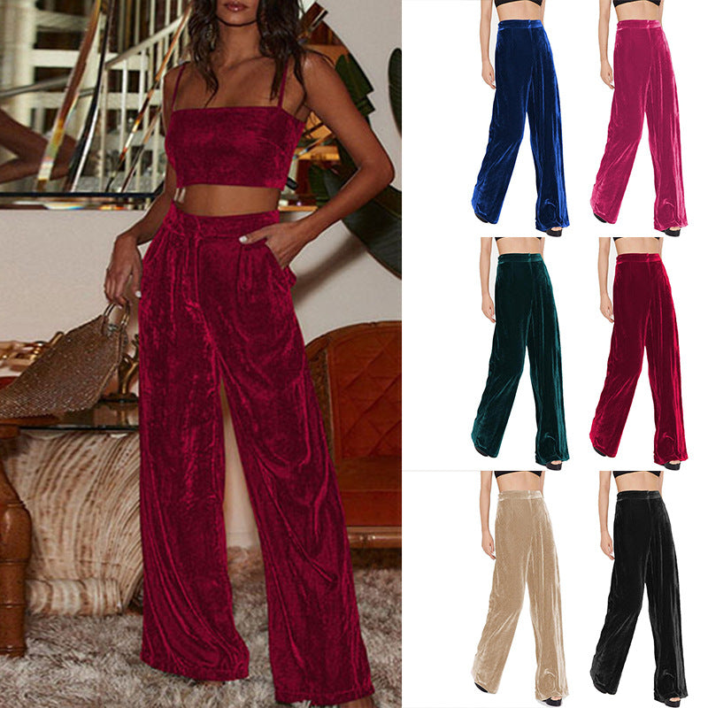 Women's elegant wide-leg velvet trousers, size