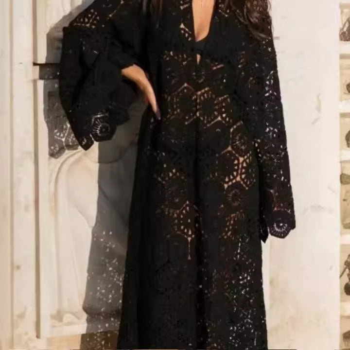 Luftiges Häkelkleid für Damen mit weiten Ärmeln, Größe