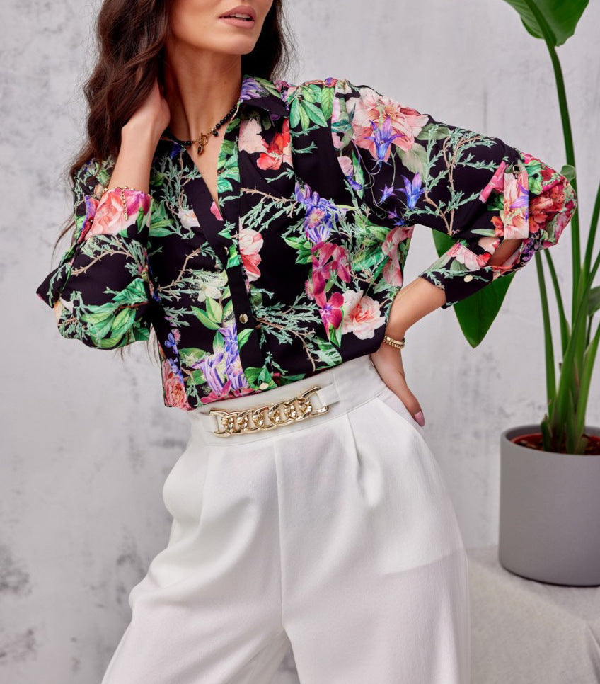 Valenzora | Floral button-front long-sleeved top/shirt