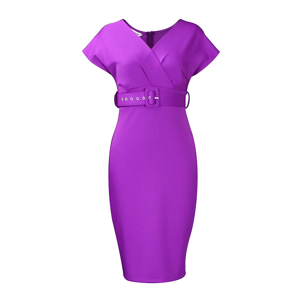 Valenzora | Tailliertes Damen-Midi-Kleid mit V-Ausschnitt und Gürtel