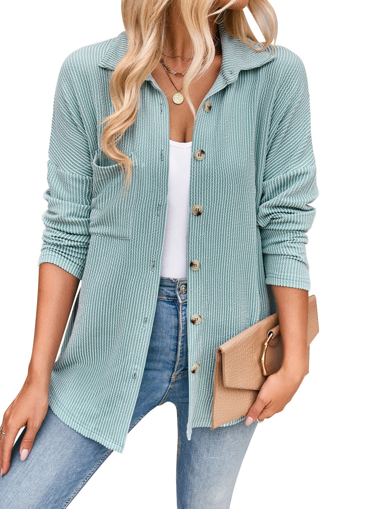 Women's casual cardigan with button placket, size