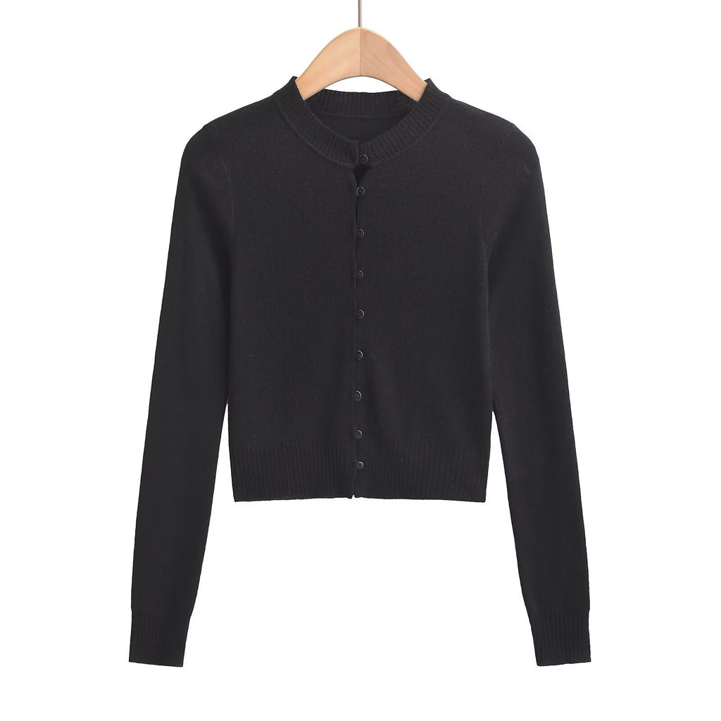 Women's cardigan with a fashionable round neckline and elegant button placket, size S