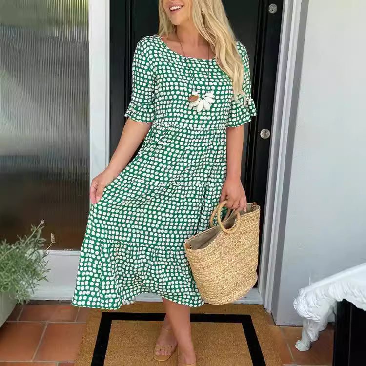Valenzora | Sommerliches Rundhals-Kurzarmkleid mit Druck