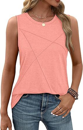 Women's sleeveless T-shirt with modern geometric design, size