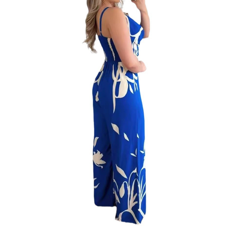 Women's elegant jumpsuit with flowing fabric and fashionable floral pattern, size [size]