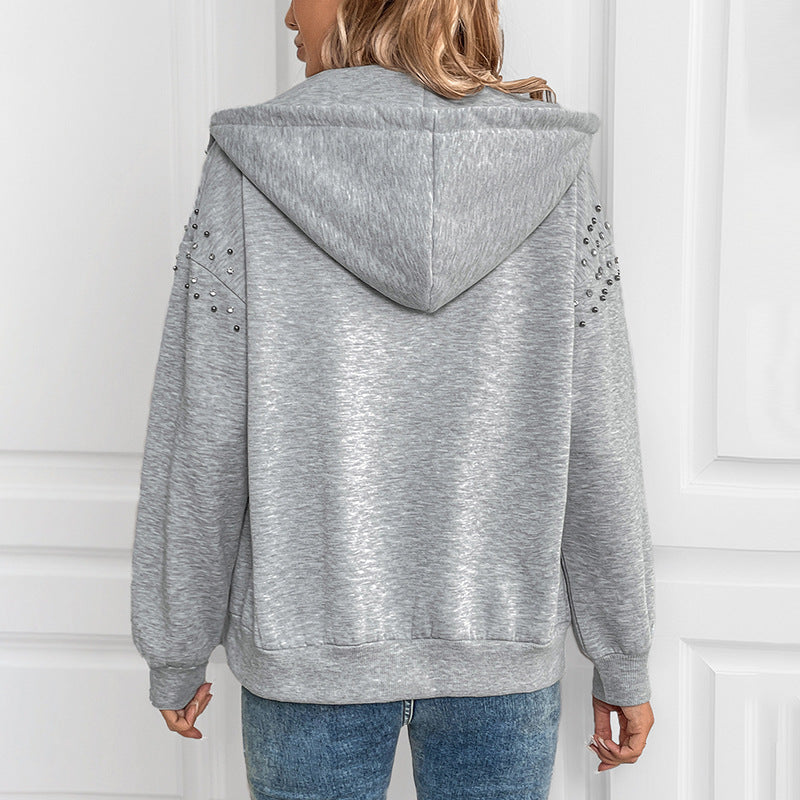 Damen-Kapuzenpullover mit Ziernieten und lässigem Schnitt, Größe S