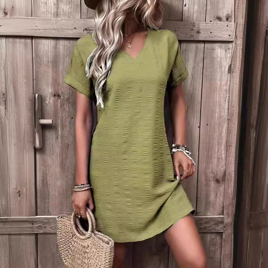 Damen-Freizeitkleid mit V-Ausschnitt und weitem Schnitt