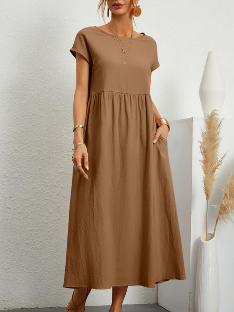 Women's midi dress with a relaxed fit and side pockets, size