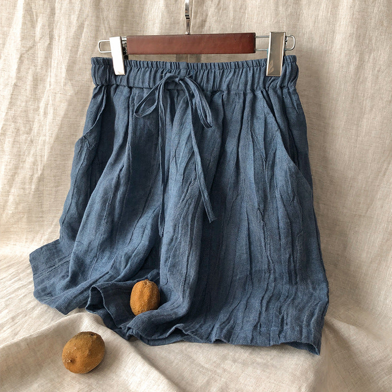 Women's Comfortable Linen Shorts with Elastic Waistband and Pockets Size