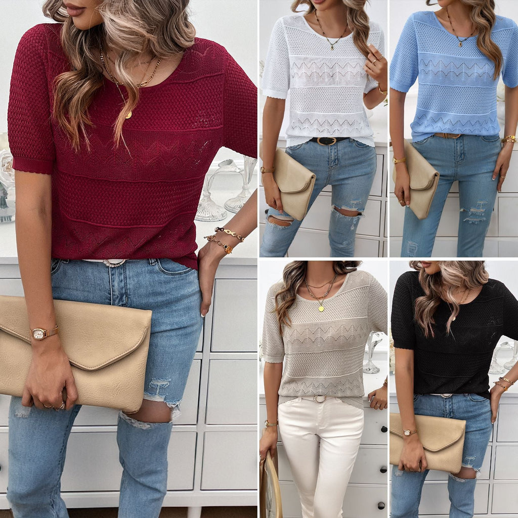 Luftiges Stricktop für Damen mit modischem Lochmuster und charmantem Rüschensaum, Größe S