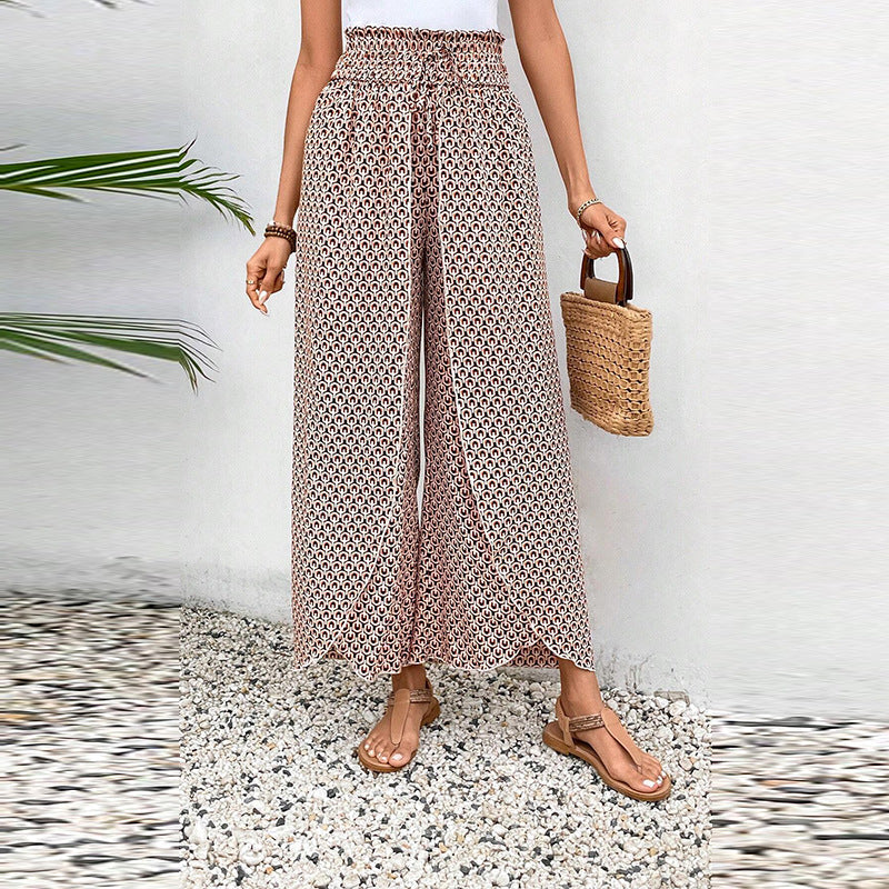 Damen-weite Sommerhose mit Blumenmuster und Gummibund, Größe