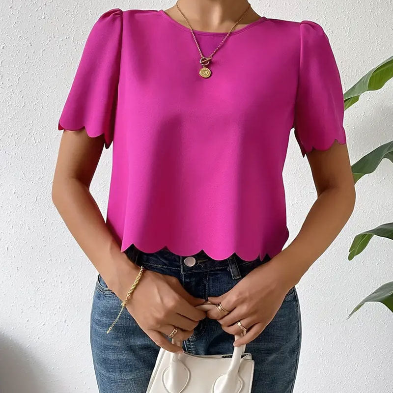 Damen-Top mit Wellensaum und luftigen Ärmeln, Größe