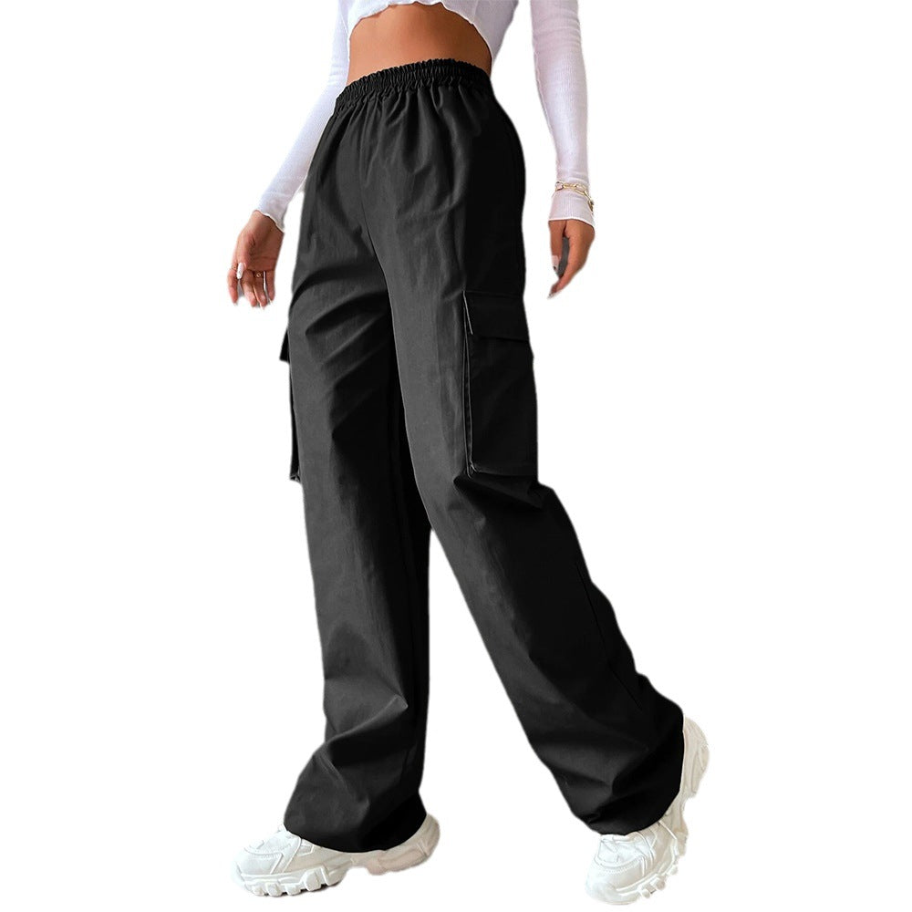 Damen-Cargohose mit elastischem Bund und seitlichen Taschen, Größe