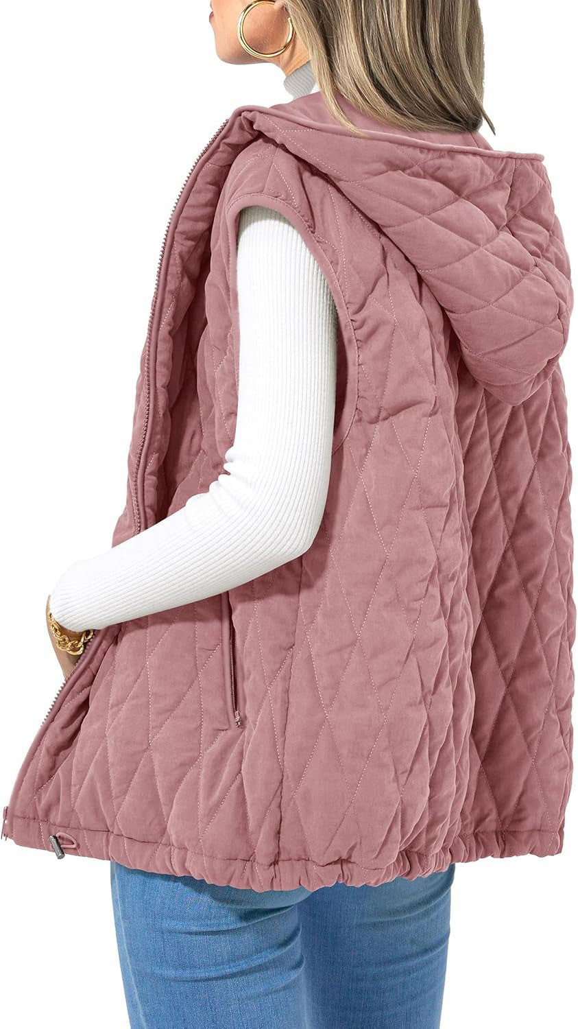 Women's quilted hoodie vest with practical pockets, size S