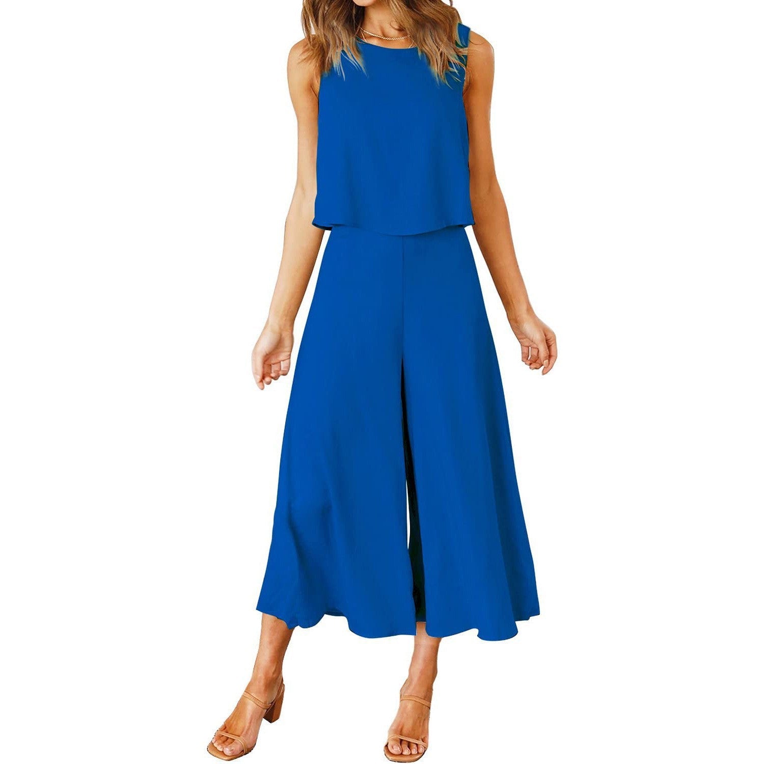 Luftiger Damen-Jumpsuit mit weitem Bein und ärmellosem Design, Größe S