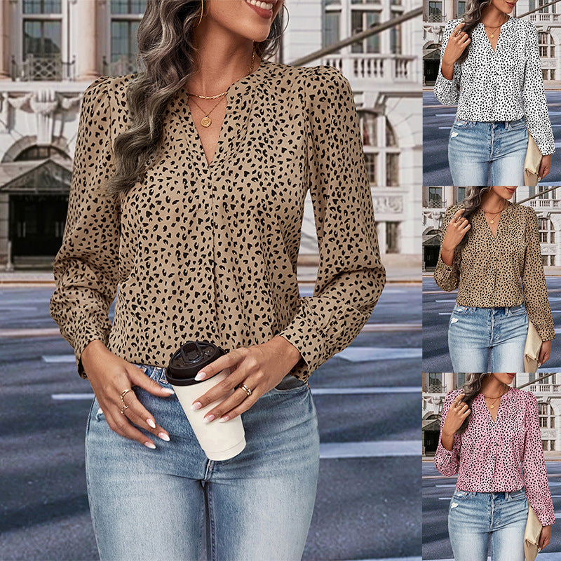 Women's blouse with modern polka dot design and elegant ruffles, size [size missing]