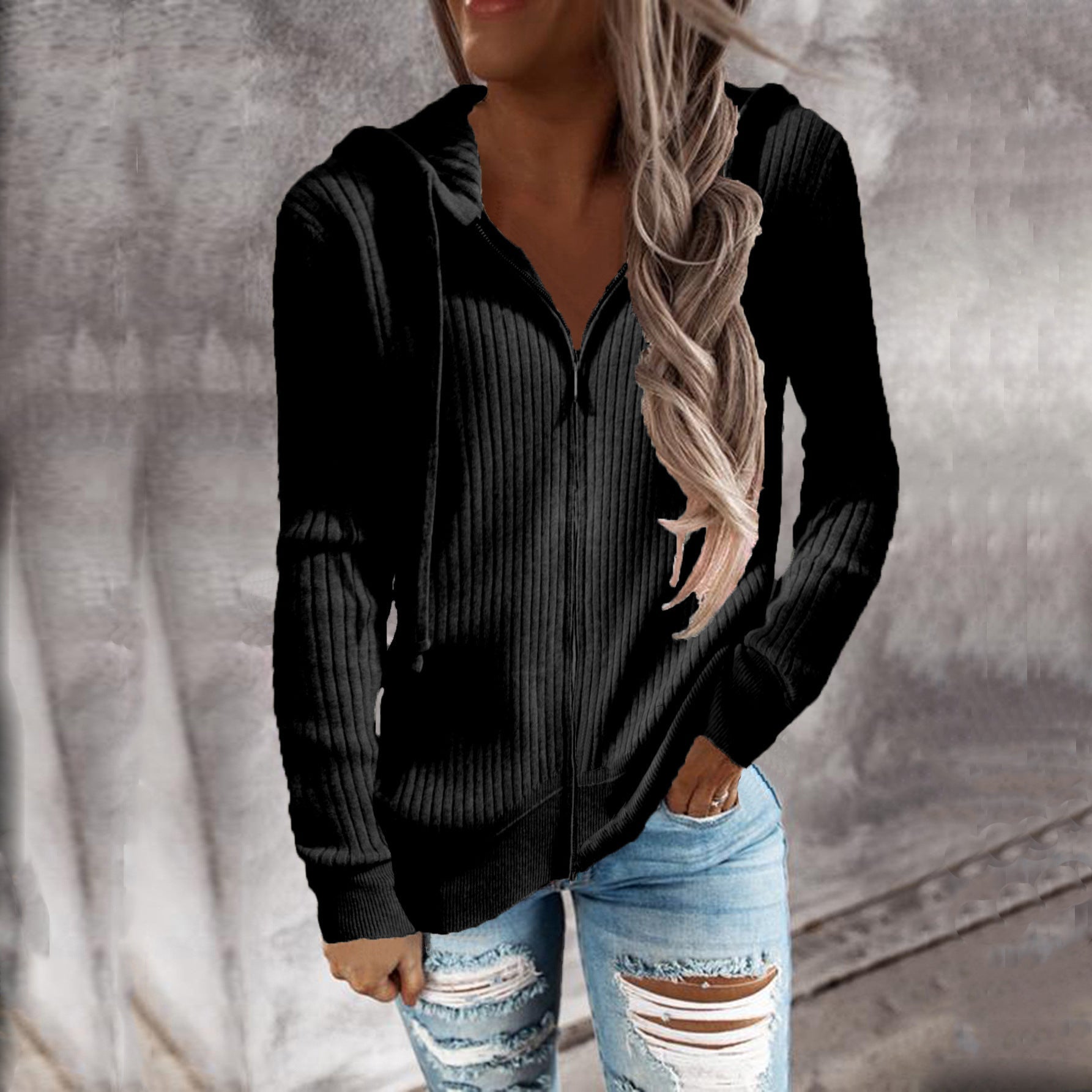 Women's sporty hooded jacket with structured ribbed texture and practical pockets, size S