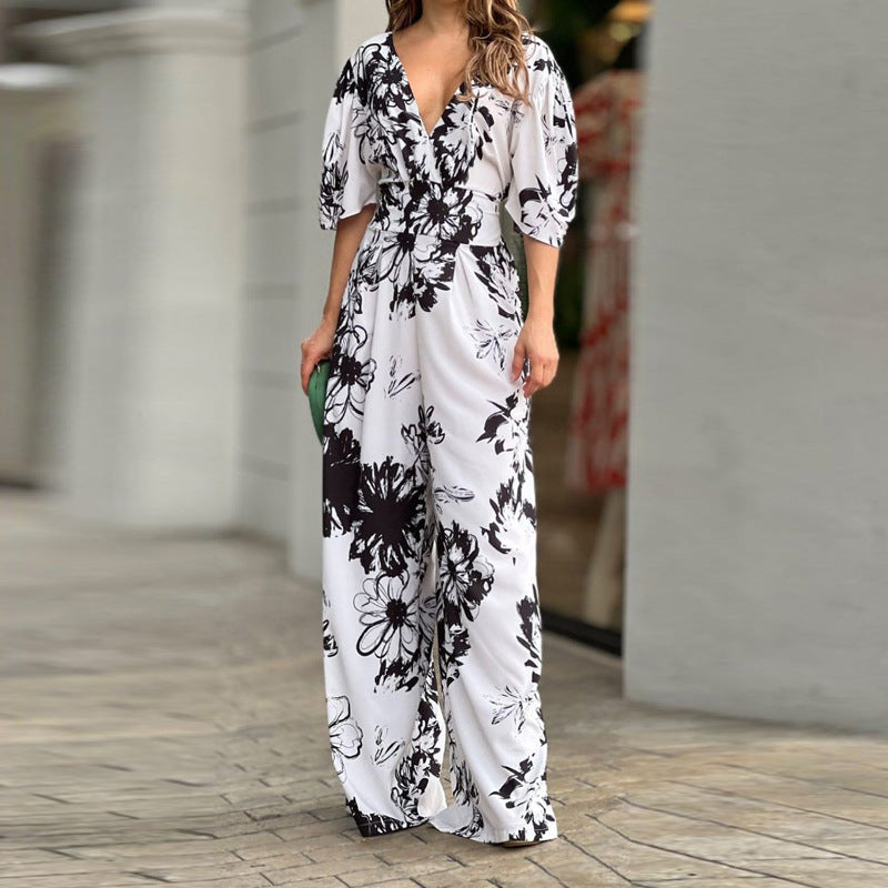 Eleganter Damen-Jumpsuit mit Blumenmuster, Größe