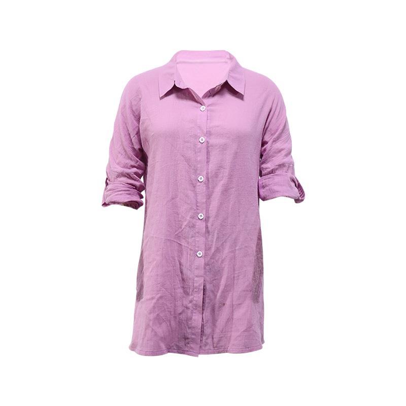 Damen-Leinenbluse mit lockerem Schnitt und Krempelärmeln, Größe