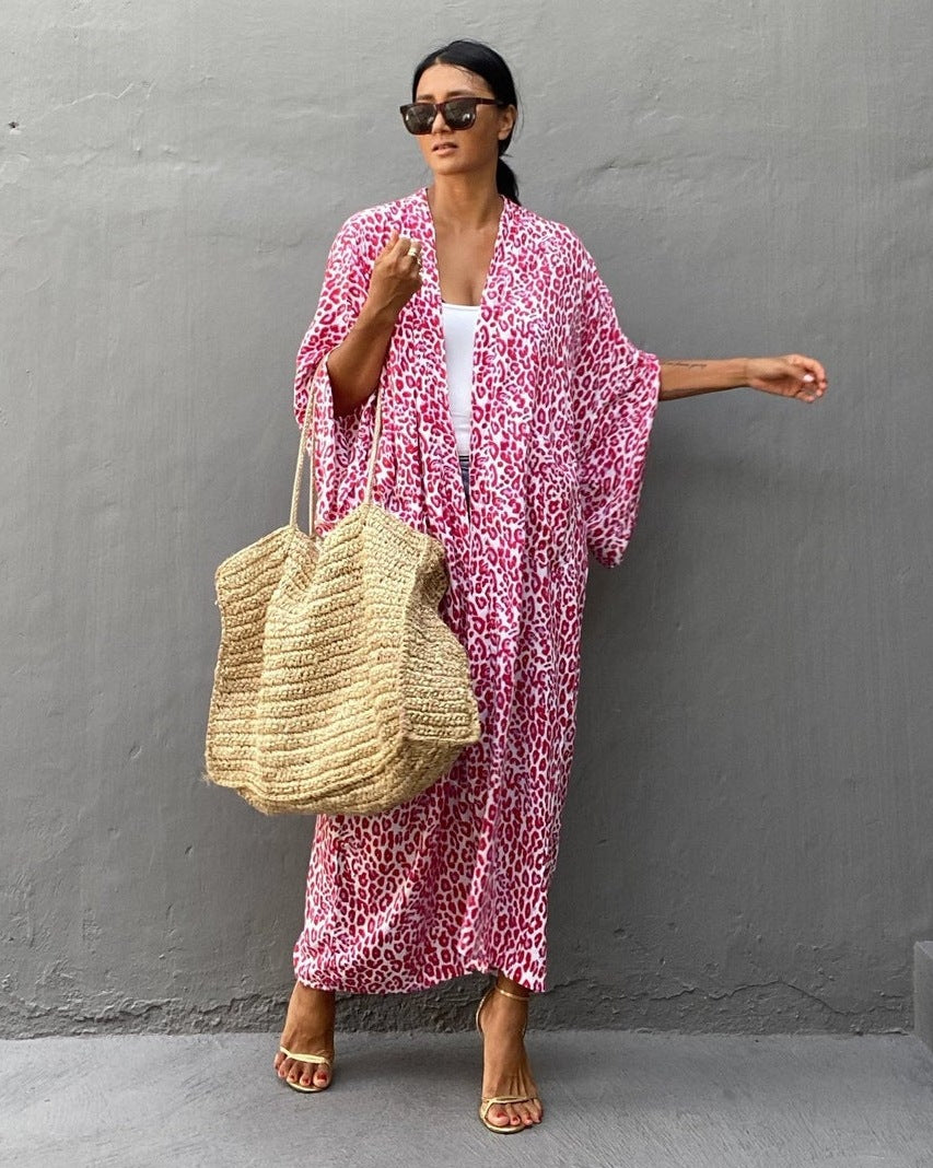 Damen-Kimono-Robe mit Leopardenmuster, Größe