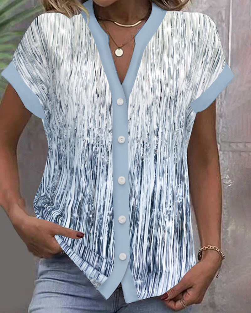 Women's casual blouse with modern stripes and button details, size [size missing]