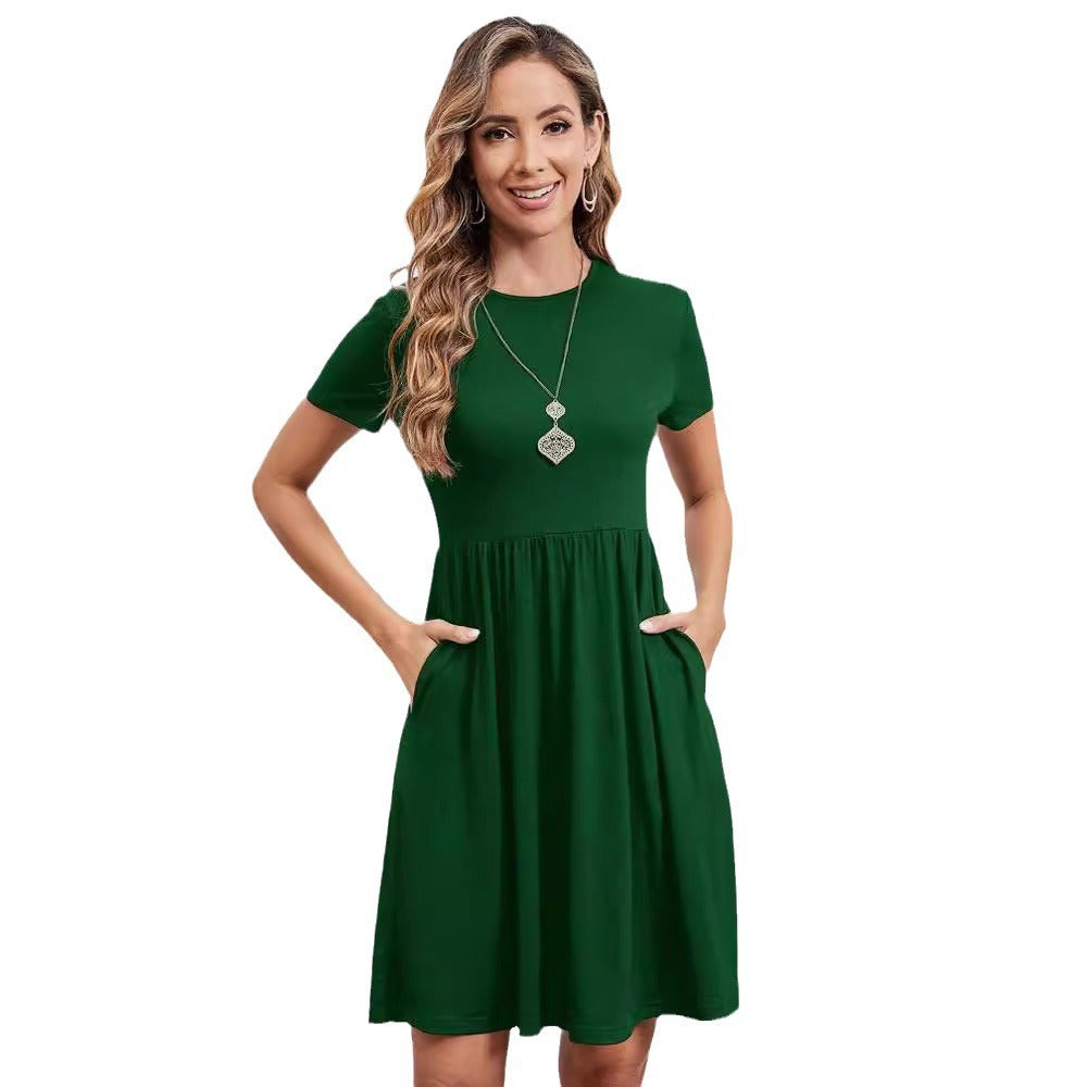 Valenzora | Elasticated waistband, knitted round neck short-sleeved dress