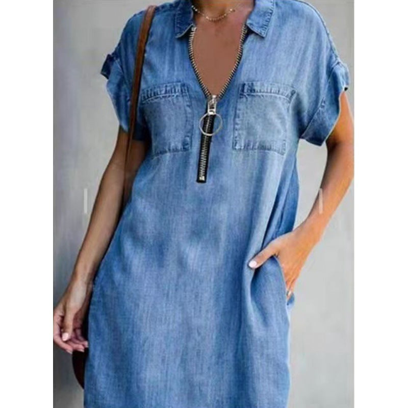 Damen Jeanskleid mit modernem Reißverschluss und praktischen Taschen Drune