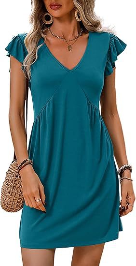 Damen-Sommerkleid mit V-Ausschnitt und Rüschendetails, Größe