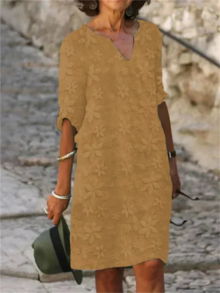 Valenzora | Sommerkleid aus Baumwolle und Leinen mit Blumenmuster