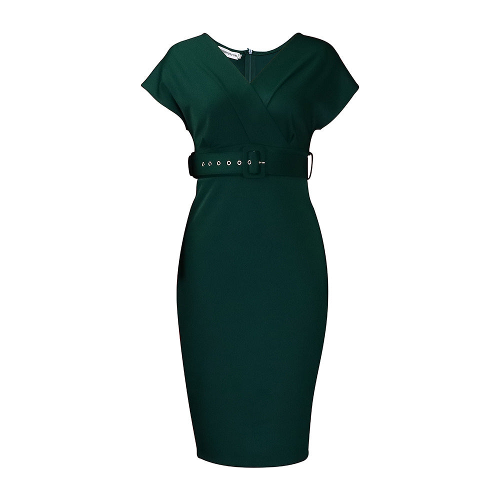 Valenzora | Tailliertes Damen-Midi-Kleid mit V-Ausschnitt und Gürtel