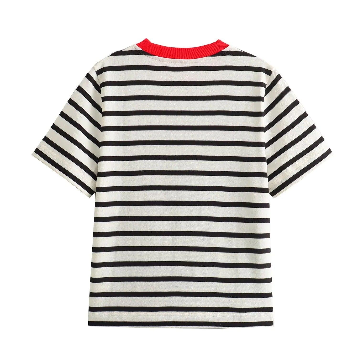 Lässiges Damen-T-Shirt mit Kontrastkragen und lockerem Streifenmuster, Größe