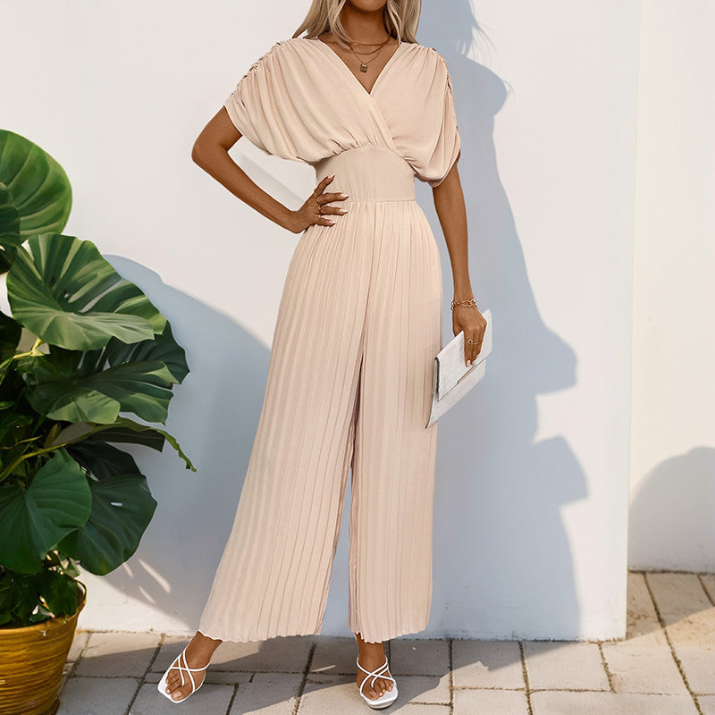 Eleganter Damen-Jumpsuit mit tiefem V-Ausschnitt und voluminösen Ärmeln, Größe [Größe fehlt]