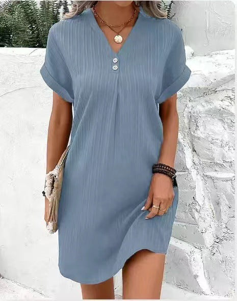 Damenkurzarmkleid mit Knopfleiste und feinem Längsstreifenmuster, Gr.