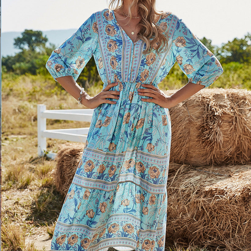 Valenzora | Damen-Midikleid mit V-Ausschnitt und Blumenmuster