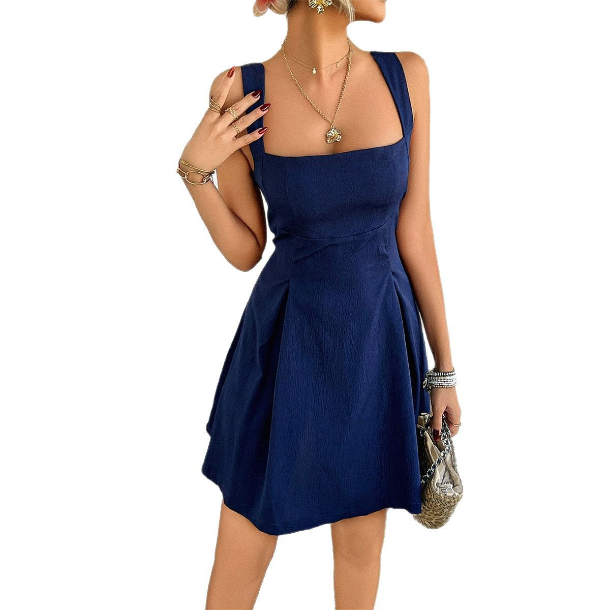Women's A-line dress with square neckline and full skirt, size