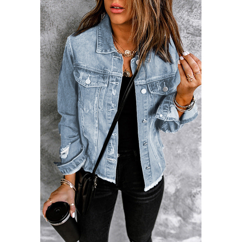 Damen-Jeansjacke mit entspannter Passform und funktionellen Taschen, Größe
