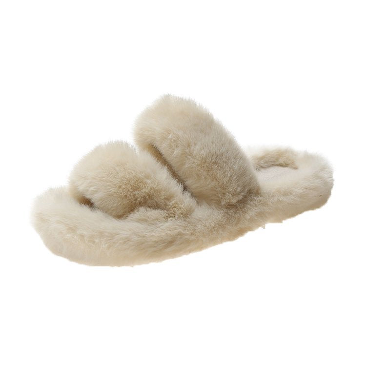 Damen Flauschige Hausschuhe mit doppelten Riemen und weichem Futter, Größe