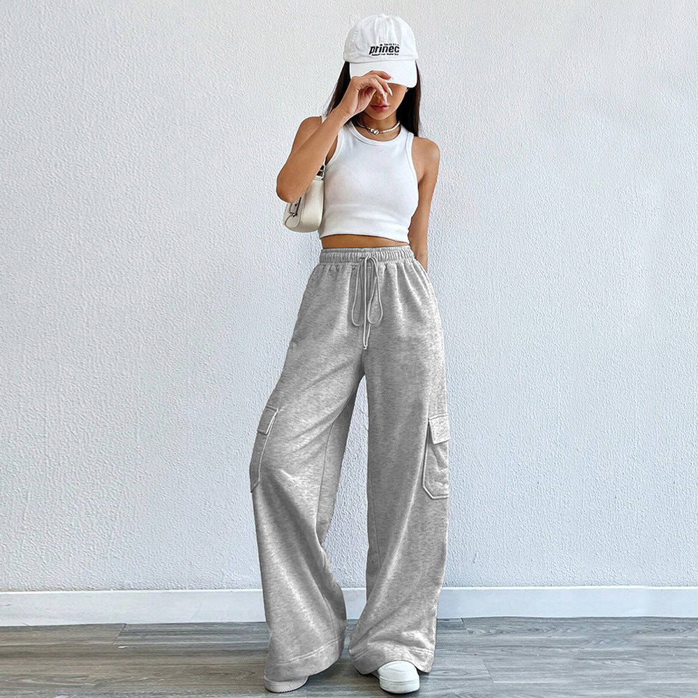 Damen-Cargohose mit weitem Bein und Gummibund, Größe