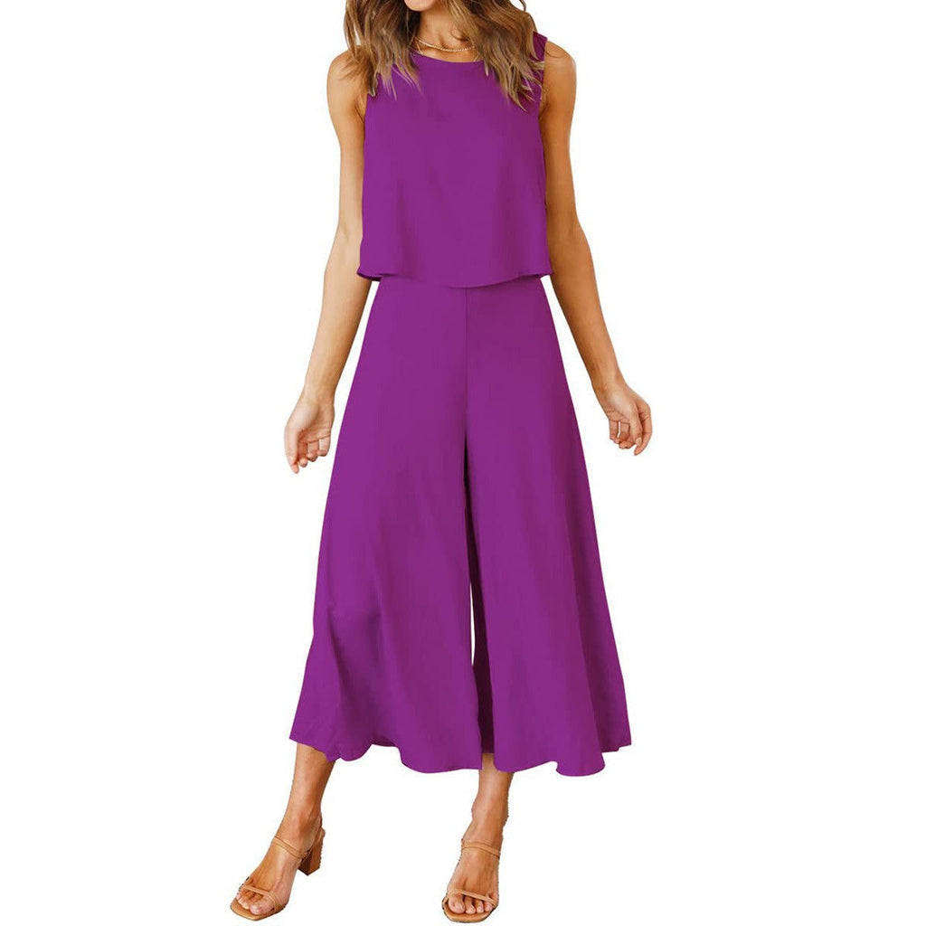 Luftiger Damen-Jumpsuit mit weitem Bein und ärmellosem Design, Größe S